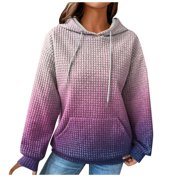 NOLDARES Women's Lightweight Hoodies Drawstring Long Sleeve Pocket Sweatshirt Casual Fashion Pullover Tops(Purple,XL)
