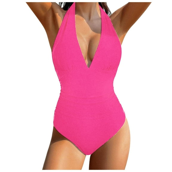 NOLDARES Women's One Piece Swimsuit Tummy Control V Neck Bathing Suits(Red,XL)