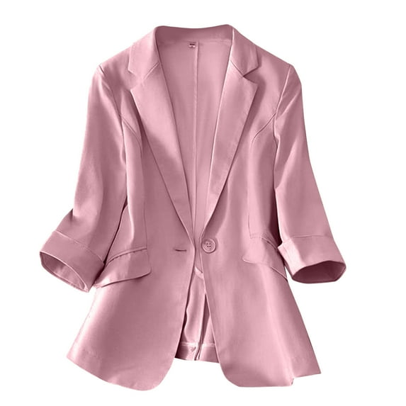 NOLDARES Women's Oversized Blazer Jacket Solid Color Blazer Suit Outfit for Business Work Office Casual(Pink,M)
