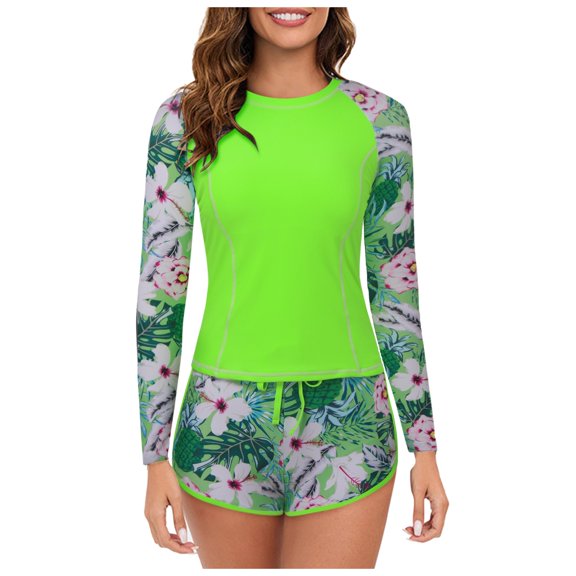 NOLDARES Women's Rash Guard Swim Shirt Long Sleeve Uv Sun Protection Quick Dry Lightweight Printed Shirts(I,M)