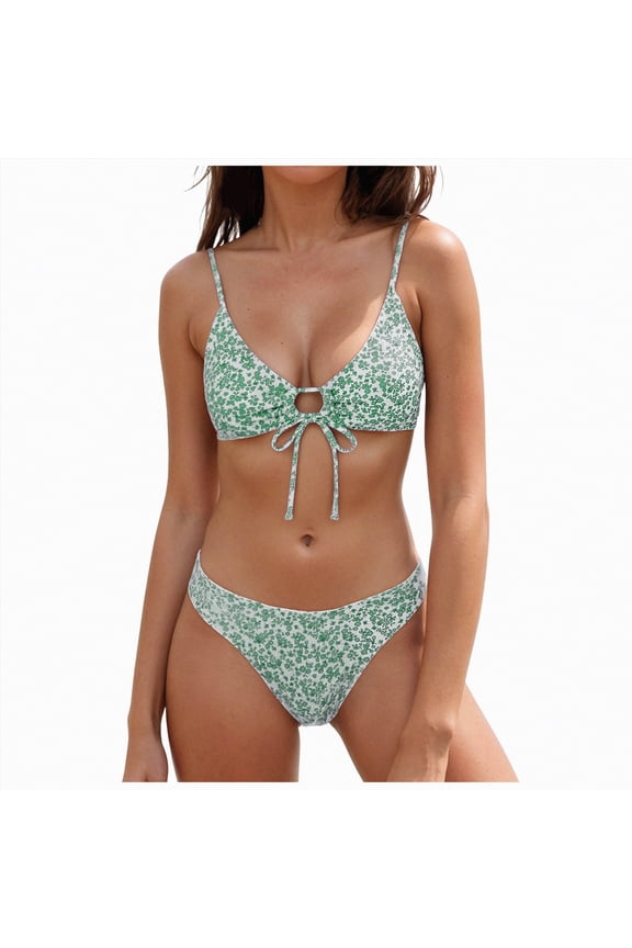 Women's Ribbed Bikini Sets Scoop Neck Cheeky Swimsuit Two Piece Bathing Suit(Green,XL)