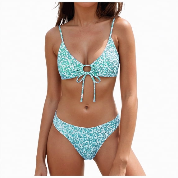 NOLDARES Women's Ribbed Bikini Sets Scoop Neck Cheeky Swimsuit Two Piece Bathing Suit(Light Green,XS)