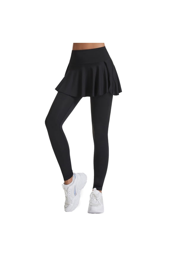 Women's Sports Skirted Leggings Yoga Skirts Tights Athletic Tennis Skorts Gym Active Running Bottoms(Black,M)