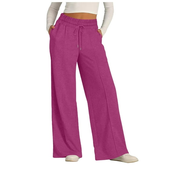 NOLDARES Women's Wide Leg Pants High Elastic Waisted Pants with Pockets Work Business Office Casual Trousers(RD2,XL)