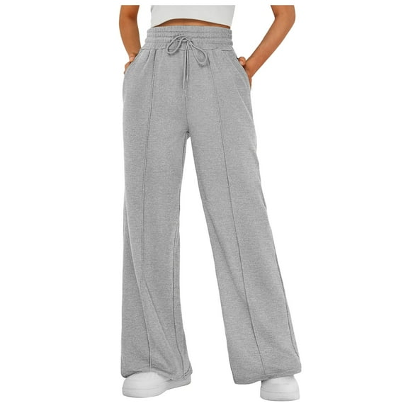 NOLDARES Women's Wide Leg Pants High Waisted Casual Slacks Work Pants Business Palazzo Trousers with Pockets(Grey,XL)