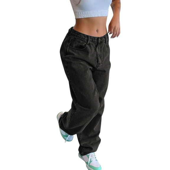 NOLDARES Womens Baggy Jeans Wide Leg Denim Pants Boyfriend Loose Streetwear Trousers Fall Fashion y2k Outfits 2024(Black,L)