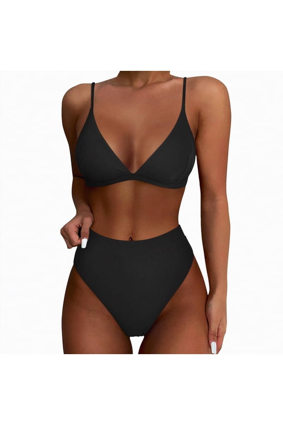 Womens Bikini Sets Two Piece Swimsuits Curvy Cutout String Bathing Suits(Black,M)