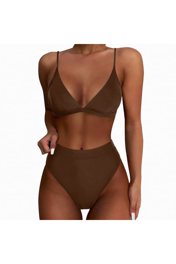 Womens Bikini Sets Two Piece Swimsuits Curvy Cutout String Bathing Suits(Coffee,S)