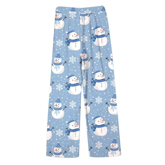 NOLDARES Womens Christmas Pajama Pants Funny Holiday Elastic Waist Relaxed Fit Winter Wide Leg Comfy Long Trousers(Light Blue,XL)