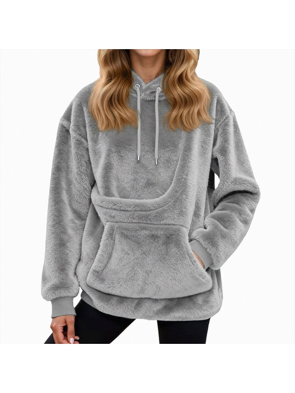 Womens Dog Pouch Hoodie with Kangaroo Pocket Oversized Pet Carrier Sweatshirts Animal Holder Long Sleeve Pullover,Grey,XXL
