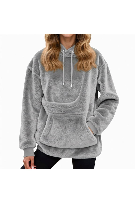 Womens Dog Pouch Hoodie with Kangaroo Pocket Oversized Pet Carrier Sweatshirts Animal Holder Long Sleeve Pullover,Grey,XXL