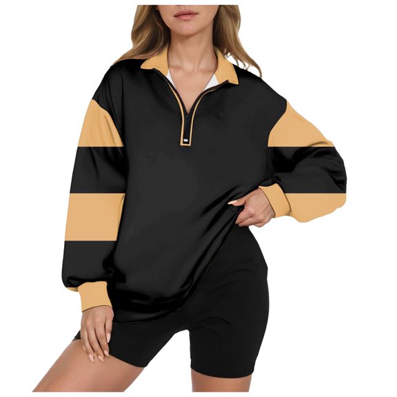 NOLDARES Womens Lightweight Sweatshirt Casual High Neck Warm Cozy Quarter Zip Zipper Long Sleeve Sweatshirts(Yellow,L)