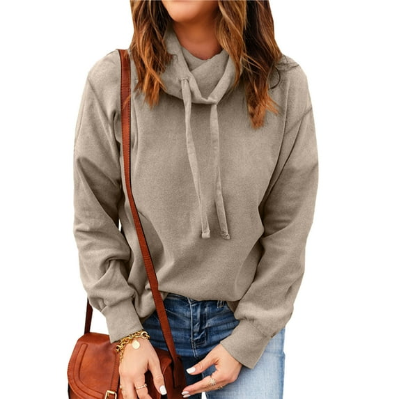 NOLDARES Womens Long Sleeve Sweatshirts Plus Size Pullover Tops Drawstring Cowl Neck Solid Color Casual Loose Long Sleeve Shirts Womens Sweatshirts Fall Clothes for Women 2024 Trendy