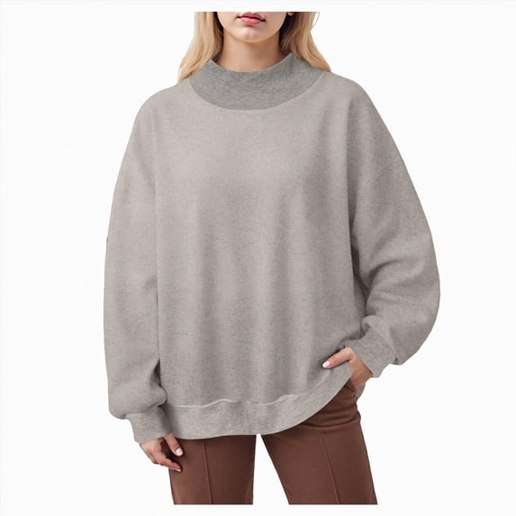 NOLDARES Womens Oversized Sweatshirts Mock Neck Pullover Long Sleeve Tops Fall Fashion Outfits Clothes,Khaki,L