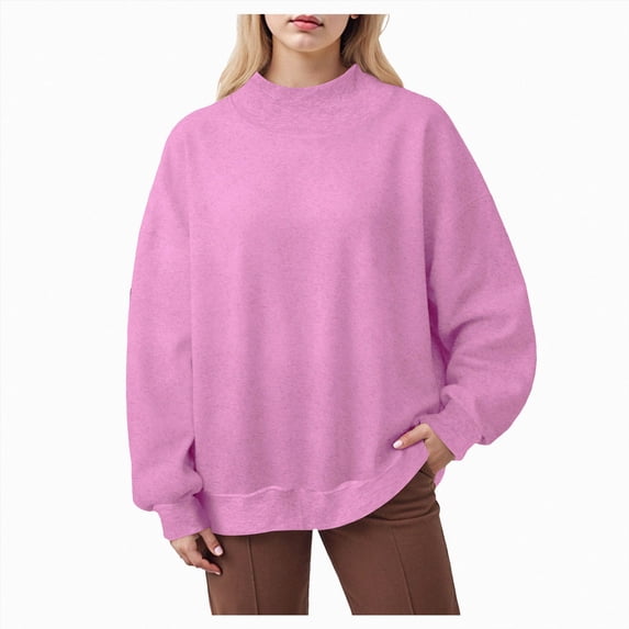 NOLDARES Womens Oversized Sweatshirts Mock Neck Pullover Long Sleeve Tops Fall Fashion Outfits Clothes,Pink,L