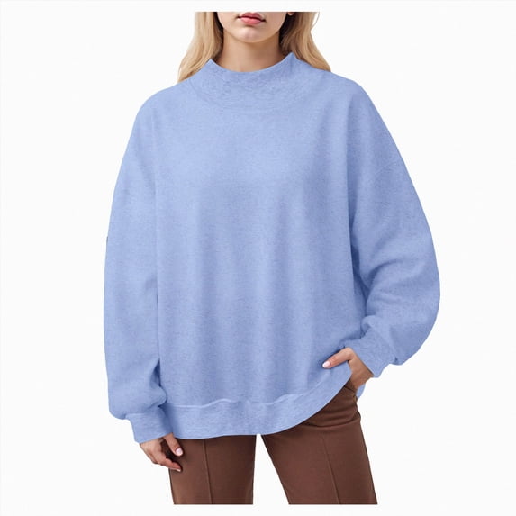 NOLDARES Womens Oversized Sweatshirts Mock Neck Pullover Long Sleeve Tops Fall Fashion Outfits Clothes,Sky Blue,L