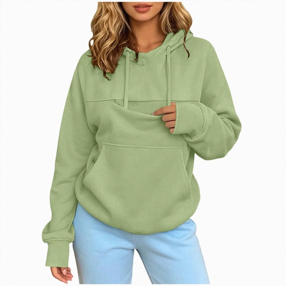 NOLDARES Womens Pet Pouch Hoodies with Kangaroo Pocket Oversized Trendy Sweatshirts Outside Kitten Puppy Carrier Holder Sweatshirts Cat Hoodie with Pouch(Q308-Green)
