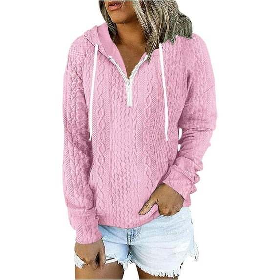 NOLDARES Womens Sweaters Long Sleeve Casual 1/4 Half Zip Lapel Collar Pullover Tops Sweaters Fashion Clothes(Pink,XL)
