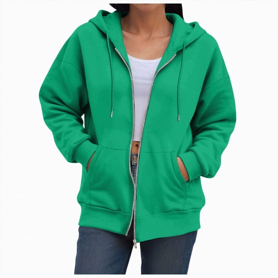 NOLDARES Womens Zip Up Hoodies Fleece Jackets Oversized Sweatshirts Fall Fashion Outfits Sweaters Winter Clothes(Green,L)