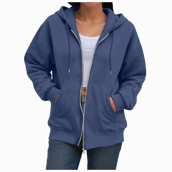 NOLDARES Womens Zip Up Hoodies Fleece Jackets Oversized Sweatshirts Fall Fashion Outfits Sweaters Winter Clothes(Navy,XXL)