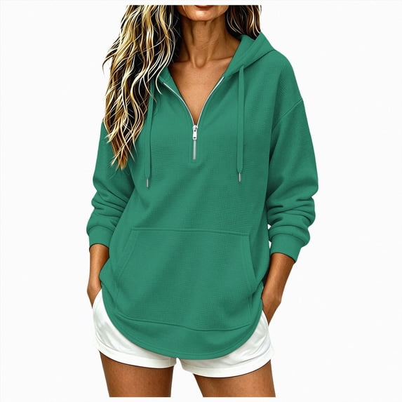 NOLDARES Womens Zip Up Hoodies Half Zip Pullover Fall Winter Oversized Workout Sweatshirts Y2k Zipper Jackets With Pockets(Green,L)