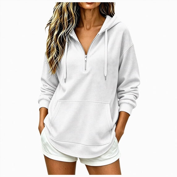 NOLDARES Womens Zip Up Hoodies Half Zip Pullover Fall Winter Oversized Workout Sweatshirts Y2k Zipper Jackets With Pockets(White,M)