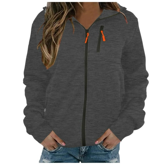 NOLDARES Womens Zip Up Hoodies Long Sleeve Oversized Sweatshirts Jacket Pockets Warm and Cozy Hoodie for Women(Dark Gray,M)