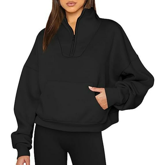 NOLDARES Womens Zip Up Hoodies Oversized Sweatshirts Clothes Fall Teen Girls Outfits Fashion Crewneck Pullover(Z6-Black,L)