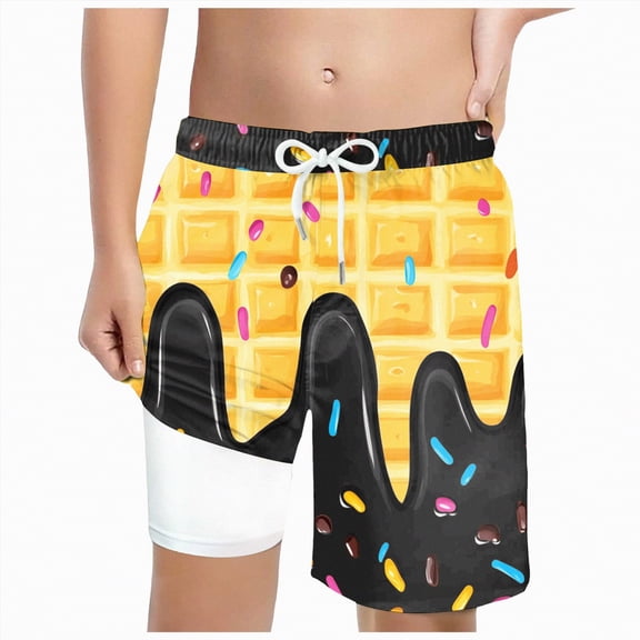 NOLDARES Youth Boys Swim Trunks with Compression Liner Boys Bathing Suit for Kids Swimsuits Teen Quick Dry Kids Board Shorts(Black,8-9 Years)