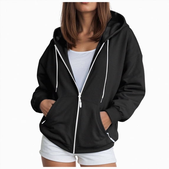 NOLDARES Zip Up Hoodie Women Oversized Sweatshirt Trendy Casual Tops Fashion Fall Outfits Jackets with Pockets(Black,M)
