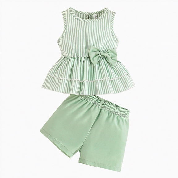 NOLDARES baby-girls And Toddler Girl Sleeveless Top and Shorts Snug Fit Cotton 2 Piece Set Summer Clothes(Green,12-18 Months)