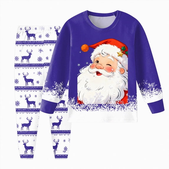 NOLDARESChristmas 2 Piece Girl Boys Pajamas Kids Long Sleeve Pajamas Pjs Printed Sleepwear Set for Toddler Baby Xmas Loungewear X131-Blue
