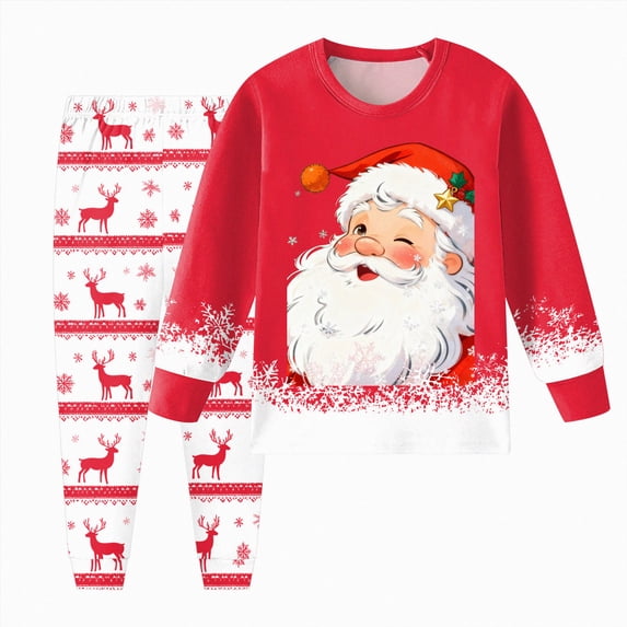 NOLDARESChristmas 2 Piece Girl Boys Pajamas Kids Long Sleeve Pajamas Pjs Printed Sleepwear Set for Toddler Baby Xmas Loungewear X131-Red