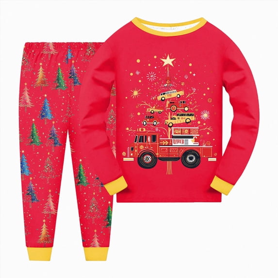 NOLDARESGirls Christmas Pajamas Toddler Boy Kids Holiday Jammies Set PJS Winter Sleepwear Children Clothes X104-Red