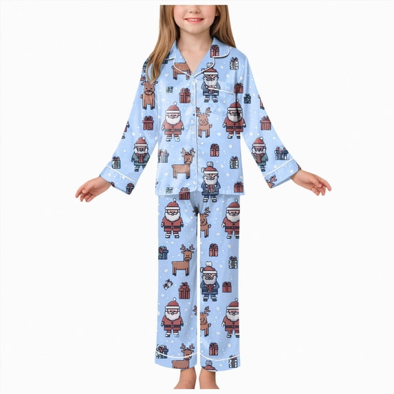 NOLDARESKids Baby Girl Christmas Pajamas Set Button Down Loungewear Shirt Top+Long Pants Xmas PJs Nightgown Sleepwear X165-Light Blue