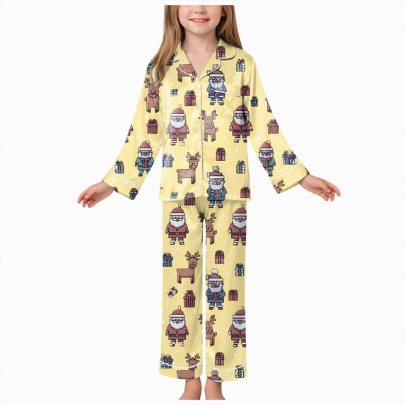 NOLDARESKids Baby Girl Christmas Pajamas Set Button Down Loungewear Shirt Top+Long Pants Xmas PJs Nightgown Sleepwear X165-Yellow