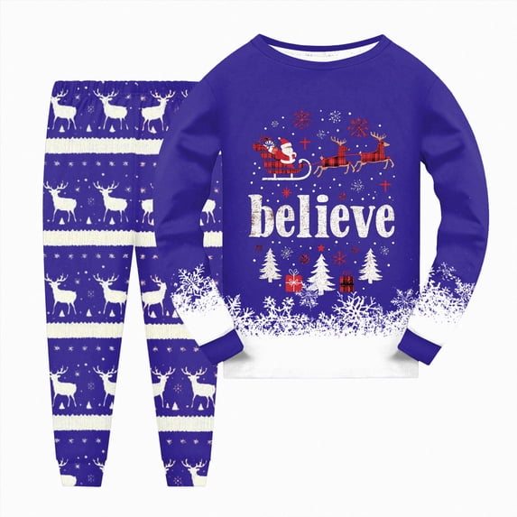 NOLDARESToddler Boys Girls Christmas Printed Pajamas Kids 2 Piece Train Kids Pjs Sleepwear Clothes Set X111-Blue