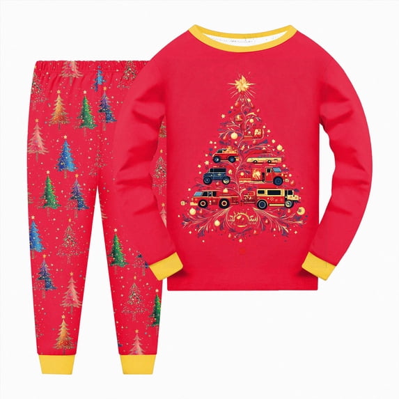 NOLDARESToddler Christmas Pajamas Pjs Set Boys Girls 2pcs Nightwear Long Sleeve Sleepwear Sets Xmas Jammies X106-Red