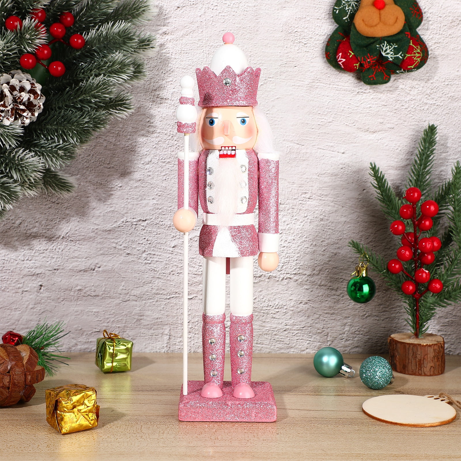 NOLITOY Christmas Nutcracker Traditional Wooden Nutcracker Pink