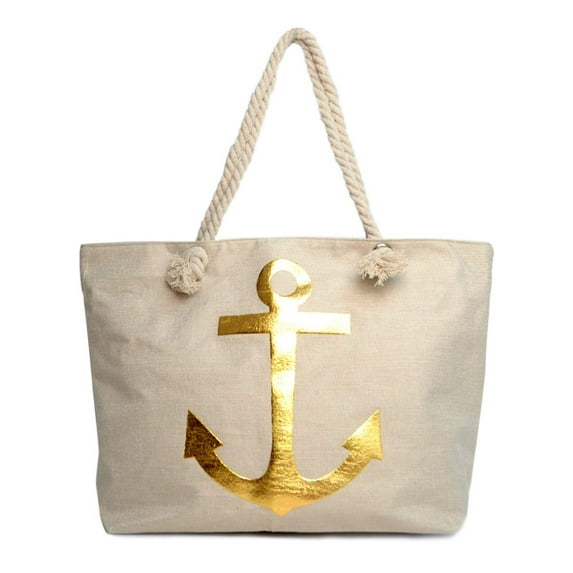 NOLLIA Women's Summer Beach Tote Bag-Gold Anchor
