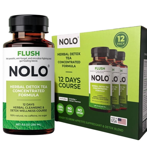 NOLO FLUSH Detox Tea - Gut Support, Digestion Support, Total Gut Wellness, 12-Day Daily Routine Detox Tea Drink - Natural Body Detox, Organic, Sugar Free 12 Bottles (8.5 oz)