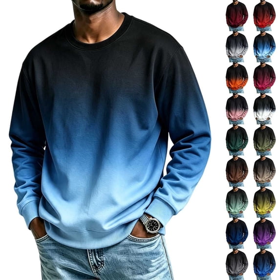 NOLVAREN Big & Tall Men's Gradient Crewneck Sweatshirt, Long Sleeve Pullover Sweatshirt for Men, Casual Printed Crew Neck Top, M - 4XL