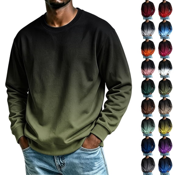 NOLVAREN Men's Gradient Crewneck Sweatshirt, Long Sleeve Pullover Sweatshirt for Men, Casual Printed Crew Neck Top, M - 4XL