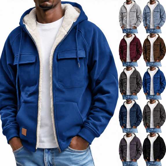 NOLVAREN Men's Hooded Jacket, Heavyweight Full Zip Plush Lined ...