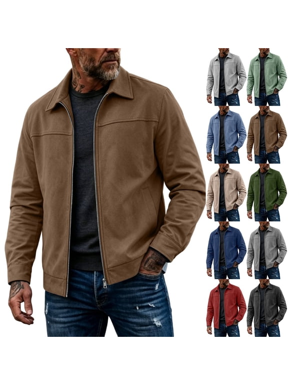 Men's Utility Jacket, Collared Full Zip Work Jacket with Pocket, Midweight Long Sleeve Casual Outerwear for Men, S - 3XL