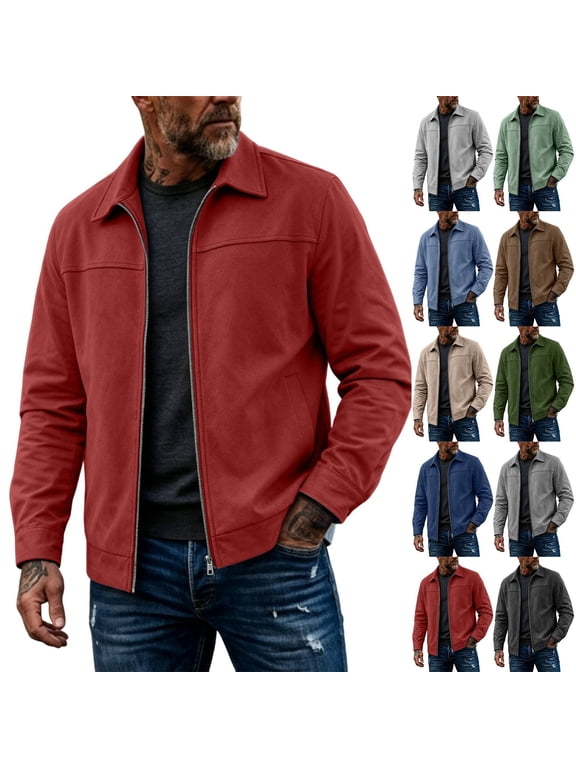 Men's Utility Jacket, Collared Full Zip Work Jacket with Pocket, Midweight Long Sleeve Casual Outerwear for Men, S - 3XL