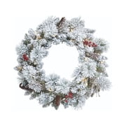NOMA 24 Pre-Lit Flocked Berry Christmas Wreath with 35 Warm White Lights