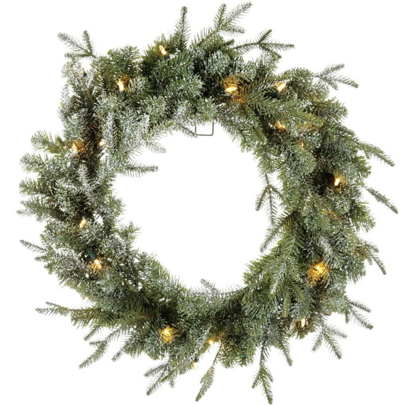 NOMA 24" Pre-Lit Flocked Frosted Fir Christmas Wreath, 25 Warm White Lights