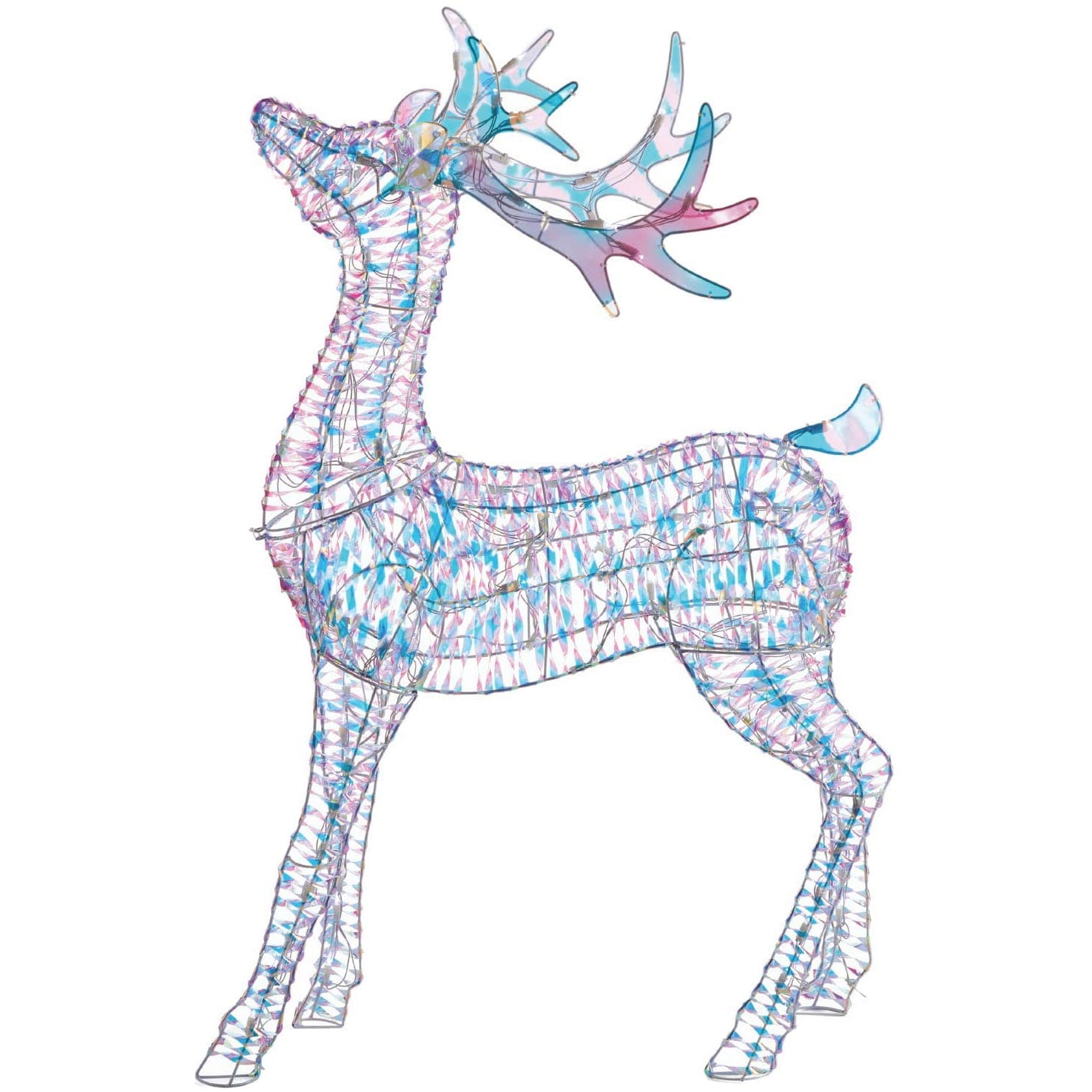  Iridescent Christmas Reindeer and Santa Sleigh Set - Lighted  Christmas Yard Decoration - Perfect for Indoor or Outdoor Lawn Ornaments  (4ft w/ 140 Lights) : Patio, Lawn & Garden