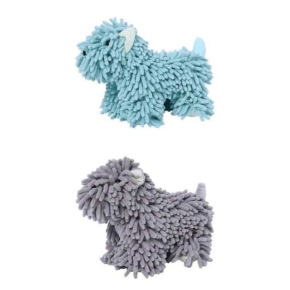 2 Pack Chenille Hand Towels Dog Shape Cute Cartoon Absorbent Decorative Fuzzy Ball Hanging Towel for Bathroom Home Green/Grey